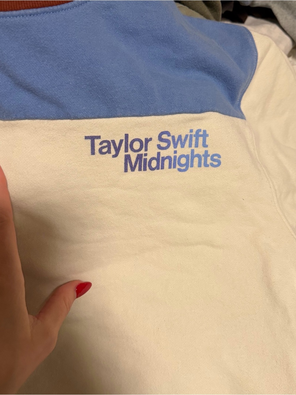 Taylor Swift Midnights Crewneck Top - Light Blue with Rust Trim - Picture 3 of 4